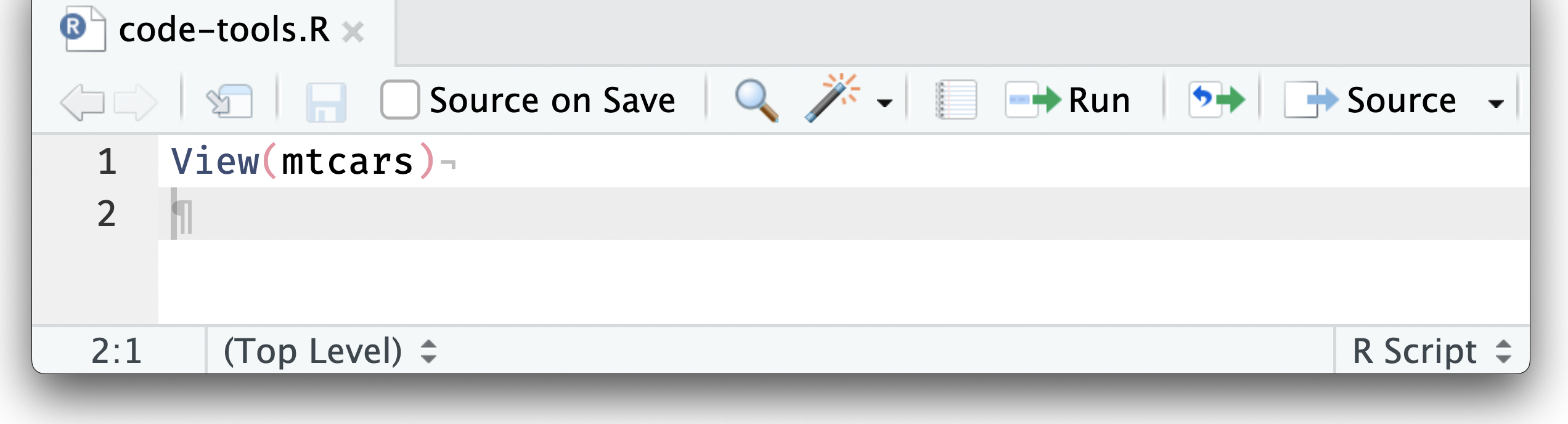 Use the Run button or Ctrl+Enter to execute the current line from an R script.
